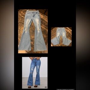 Light Wash Distressed Flare Jeans - Women